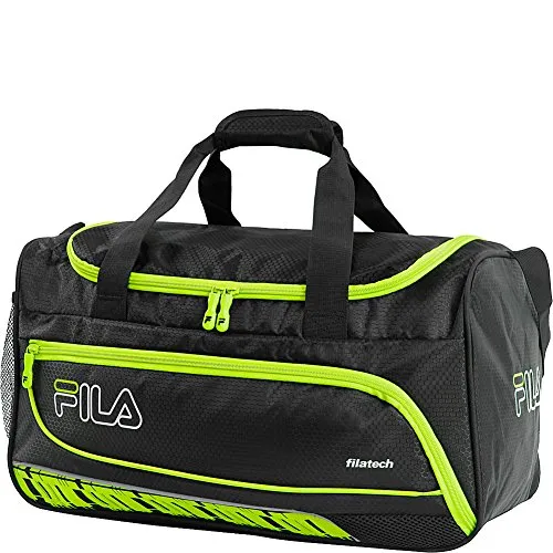 Fila Lasers Small Sports Duffel Gym Bag, Black/Neon Lime, One Size