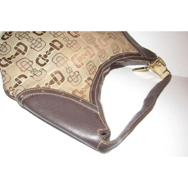 Gucci Snow Glam With Bold Gold Buckle Accent Brown Horsebit Print Canvas And Leather Bag