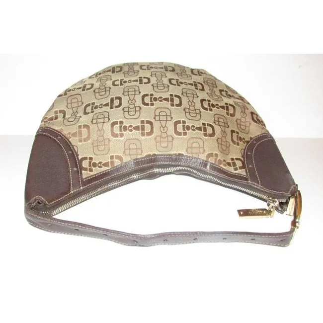 Gucci Snow Glam With Bold Gold Buckle Accent Brown Horsebit Print Canvas And Leather Bag