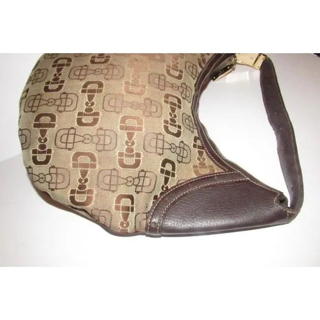 Gucci Snow Glam With Bold Gold Buckle Accent Brown Horsebit Print Canvas And Leather Bag