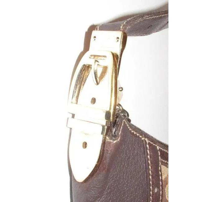 Gucci Snow Glam With Bold Gold Buckle Accent Brown Horsebit Print Canvas And Leather Bag