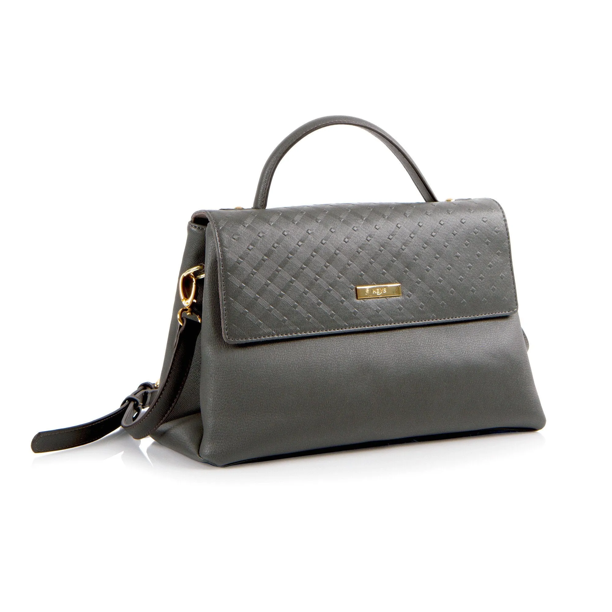 La Mode Diamond Embossed Flap Satchel - Grey