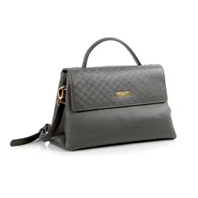 La Mode Diamond Embossed Flap Satchel - Grey