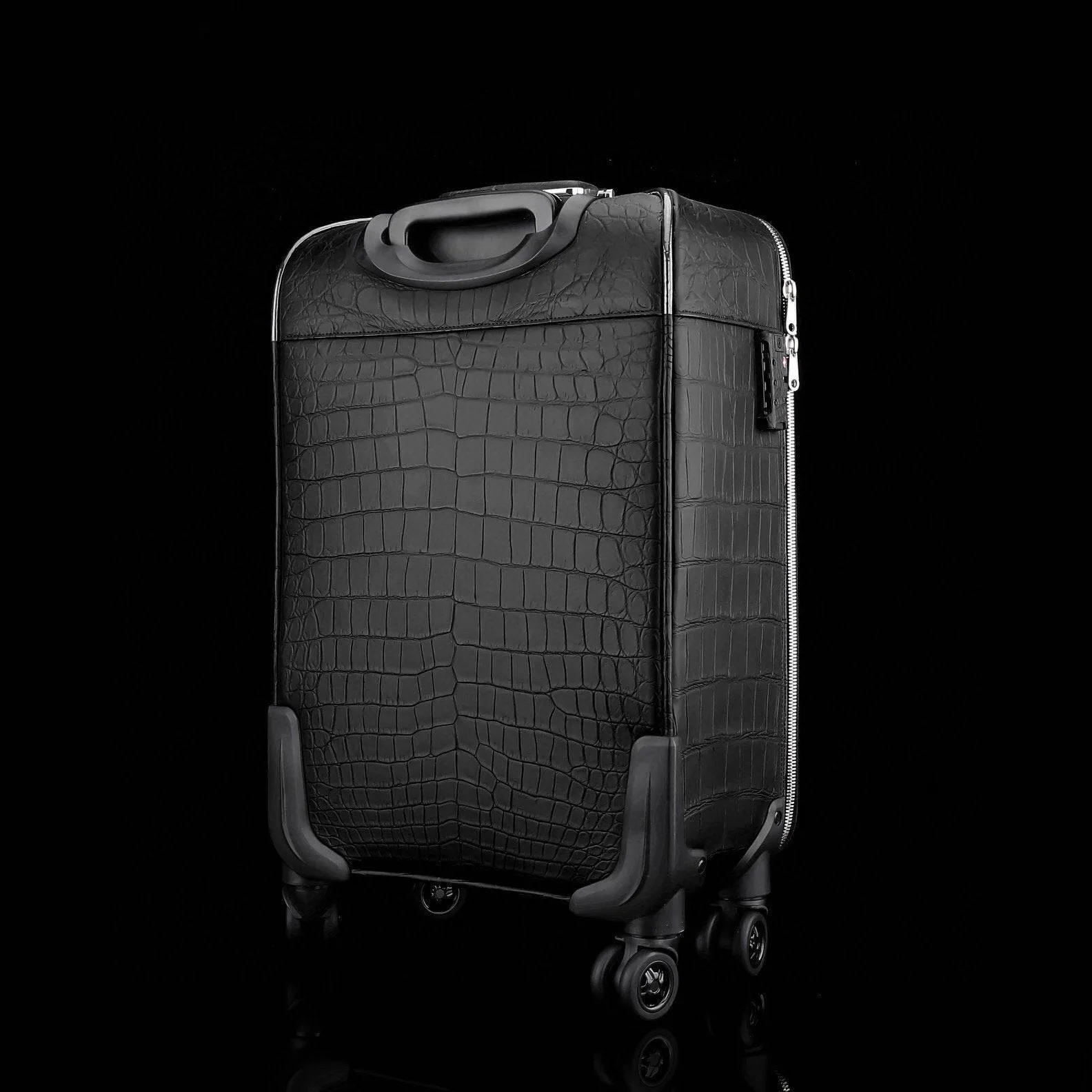 Matt Genuine Crocodile Leather Travel Carry On 20-Inch  Spinner Carry-on Suitcase Black