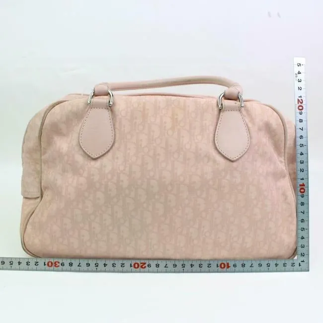 SOLD - Dior Pink Trotter Style Logo Print Canvas And Pink Leather Satchel