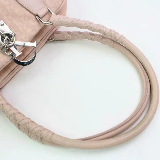 SOLD - Dior Pink Trotter Style Logo Print Canvas And Pink Leather Satchel