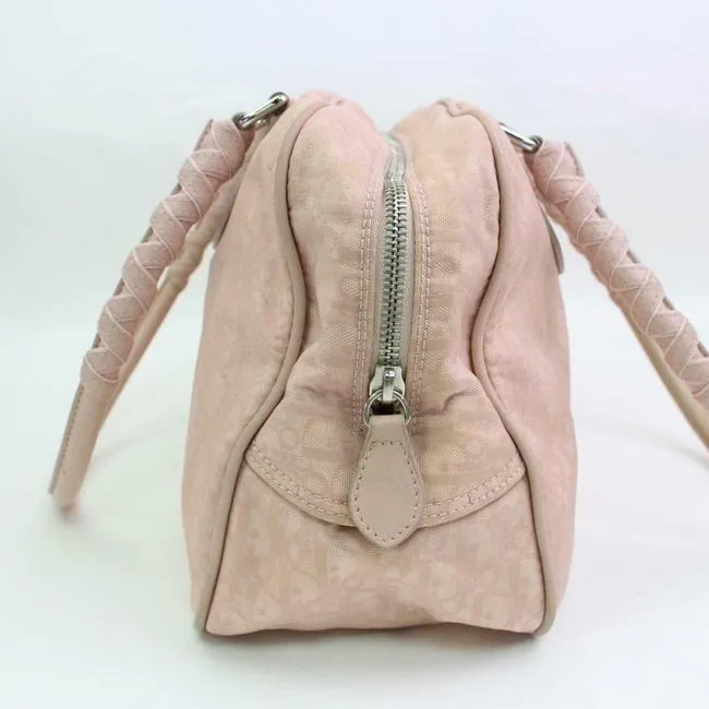 SOLD - Dior Pink Trotter Style Logo Print Canvas And Pink Leather Satchel