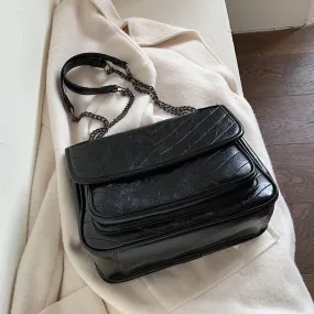 Solid Color Vintage Leather Crossbody Bags For Women 2021 Winter Shoulder Simple Female Travel Chain Handbags Lady