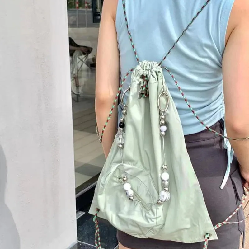Uakiss Fashion Drawstring Chain Simple Shoulder Bags Y2k Aesthetic Chic Simple Women's Handbags Trendy Casual Office Lady Underarm Bag
