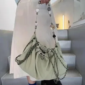 Uakiss Fashion Drawstring Chain Simple Shoulder Bags Y2k Aesthetic Chic Simple Women's Handbags Trendy Casual Office Lady Underarm Bag