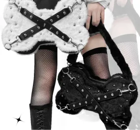 Uakiss Fur Patchwork Vintage Belt Women's Handbags Y2k Aesthetic Fashion Rivet Bone Bags Streetwear Harajuku Ins Shoulder Underarm Bag
