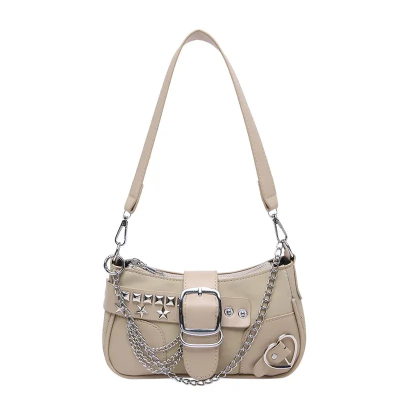 Uakiss Vintage Frosted Chain Crossbody Bag Punk Y2k Aesthetic Casual Handbags Korean Women Fashion Office Lady Shoulder Bags Streetwear