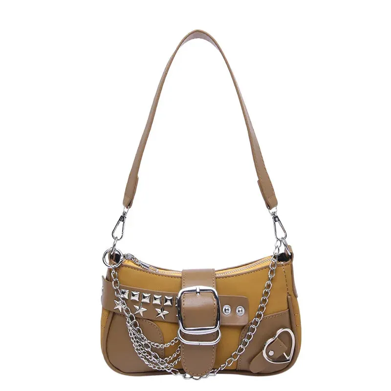 Uakiss Vintage Frosted Chain Crossbody Bag Punk Y2k Aesthetic Casual Handbags Korean Women Fashion Office Lady Shoulder Bags Streetwear