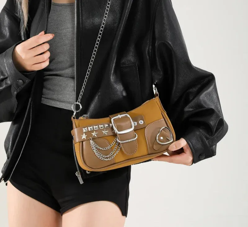 Uakiss Vintage Frosted Chain Crossbody Bag Punk Y2k Aesthetic Casual Handbags Korean Women Fashion Office Lady Shoulder Bags Streetwear