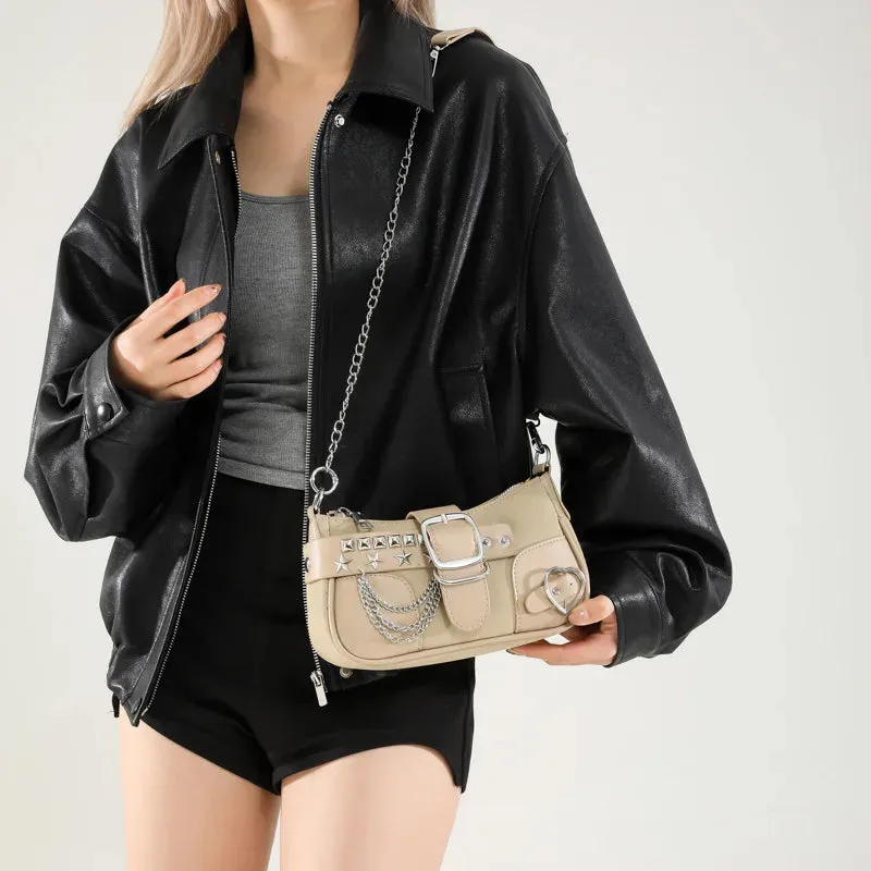 Uakiss Vintage Frosted Chain Crossbody Bag Punk Y2k Aesthetic Casual Handbags Korean Women Fashion Office Lady Shoulder Bags Streetwear