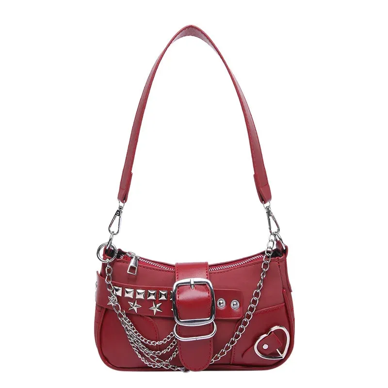 Uakiss Vintage Frosted Chain Crossbody Bag Punk Y2k Aesthetic Casual Handbags Korean Women Fashion Office Lady Shoulder Bags Streetwear