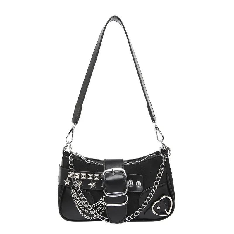 Uakiss Vintage Frosted Chain Crossbody Bag Punk Y2k Aesthetic Casual Handbags Korean Women Fashion Office Lady Shoulder Bags Streetwear