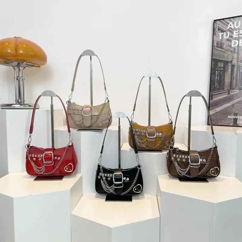Uakiss Vintage Frosted Chain Crossbody Bag Punk Y2k Aesthetic Casual Handbags Korean Women Fashion Office Lady Shoulder Bags Streetwear