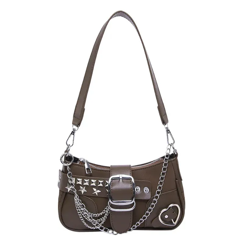Uakiss Vintage Frosted Chain Crossbody Bag Punk Y2k Aesthetic Casual Handbags Korean Women Fashion Office Lady Shoulder Bags Streetwear