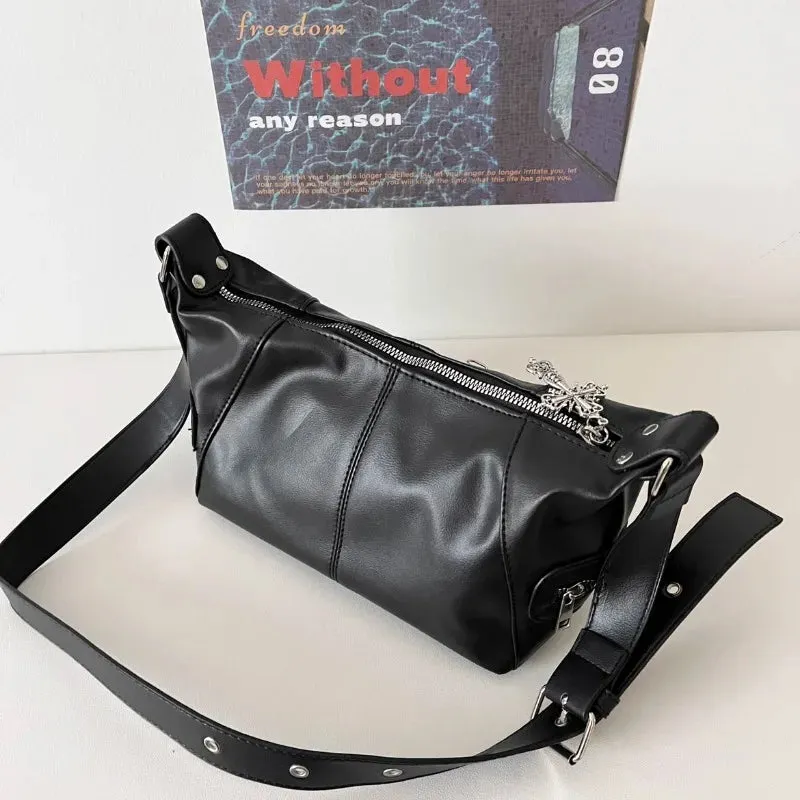 Uakiss Y2k Aesthetic All Match Trendy Shoulder Bags Casual Women Punk Chain Cross Handbags Japanese Vintage Star Diamond Underarm Bag