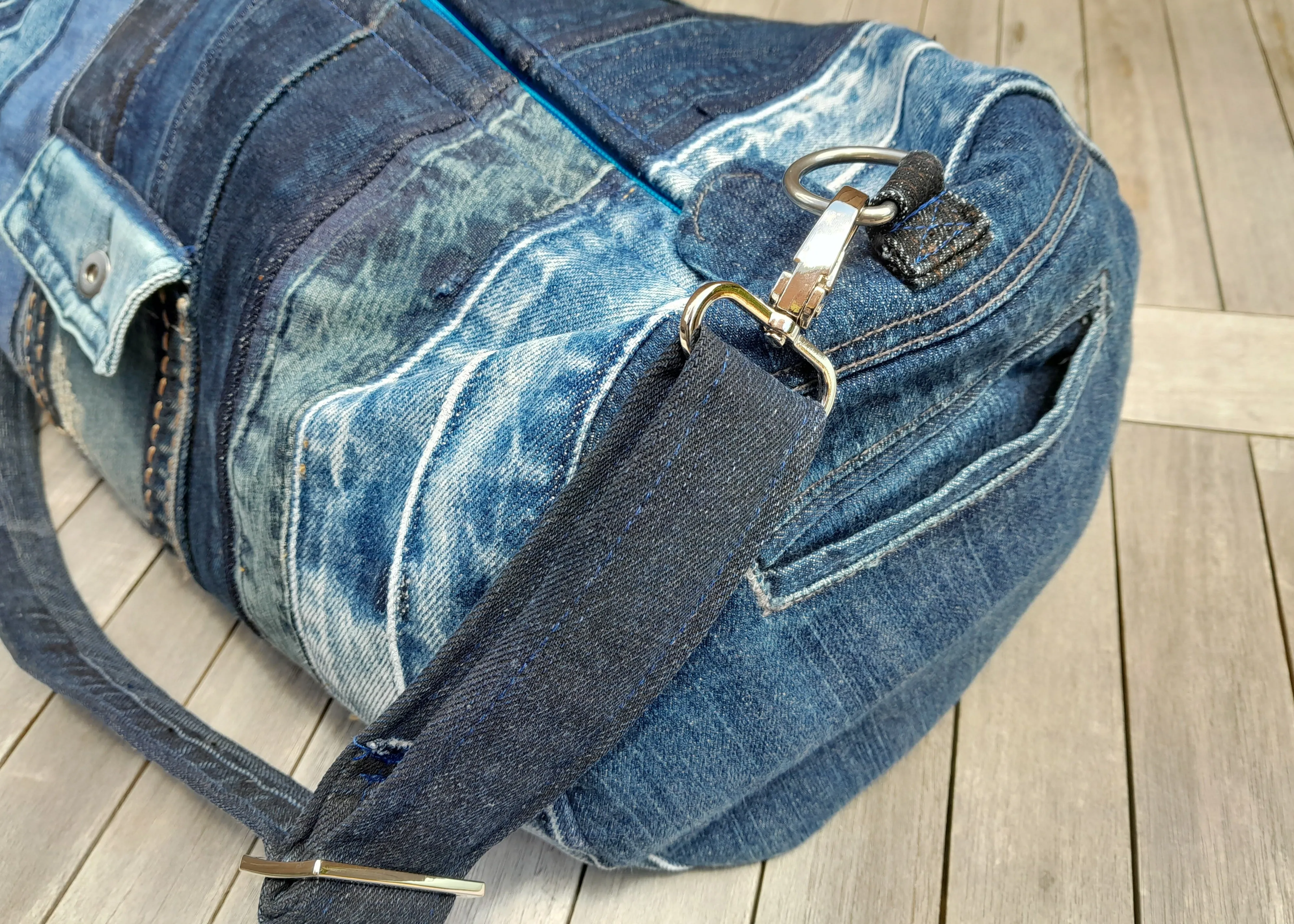 Upcycled Denim Duffel - Overnite or Gym Bag